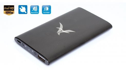Portable charger with Full HD hidden camera with motion detection and IR LEDs