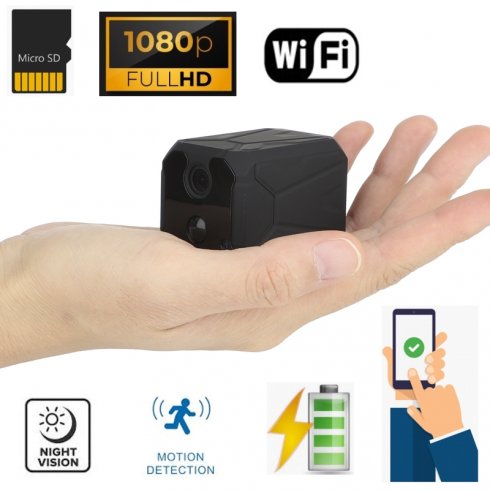 Mini Full HD Wi-Fi kamera s kutom od 120 ° + Izuzetno snažni IR LED do 10 metara + držač od 360 °