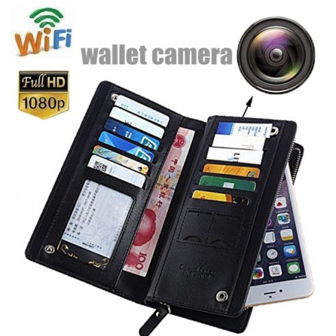 กล้องสอดแนมกระเป๋าสตางค์ที่ซ่อนอยู่ด้วย WiFi + FULL HD 1080P + การตรวจจับการเคลื่อนไหว