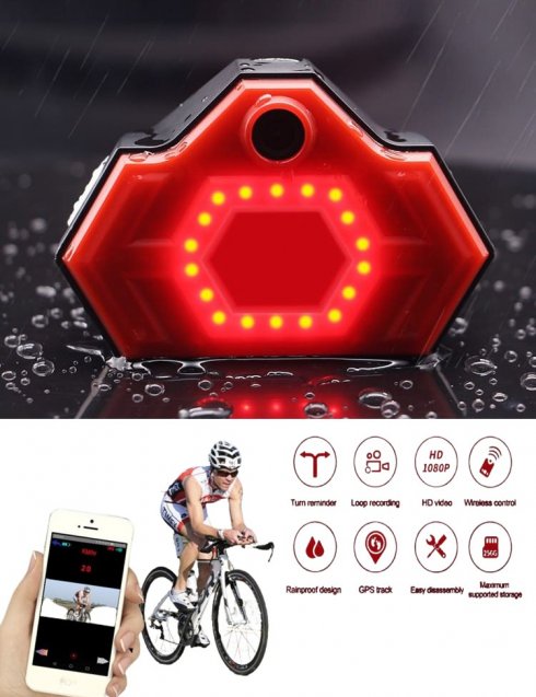 Luz trasera de bicicleta con cámara FULL HD - Luz trasera de bicicleta multifuncional + función de intermitente