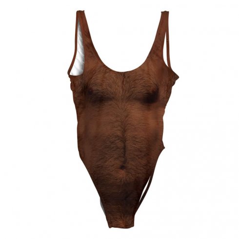 Космати дамски бански костюм с мъжки печат - тъмен