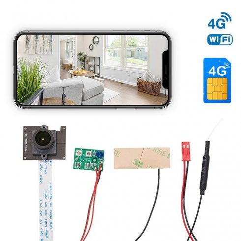 4G SIM サポート付きピンホール カメラ フル HD + WiFi / P2P + IR LED 5m + 145° 魚眼レンズ