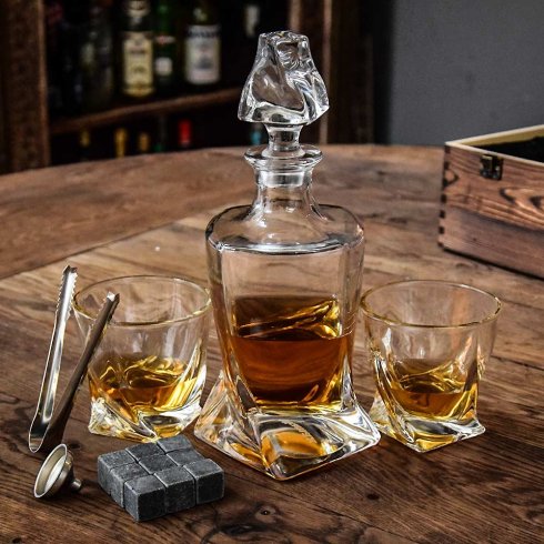 Set carafe à whisky (Alcool) - 2 tasses + 9 pierres à glace et