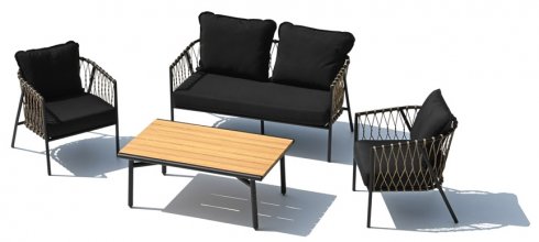 Luxus kerti kanapé - Modern 4 személyes ülőgarnitúra + dohányzóasztal