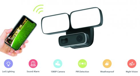 Rörelsesensorljus med kamera FULL HD + WiFi + LED 24W + IR nattvisning + Siren + högtalare