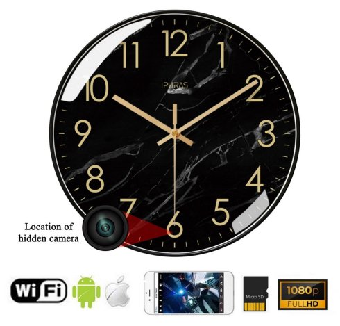 Nástěnné hodiny s Kamerou Wifi s P2P - FULL HD + detekce pohybu + Li-on baterie