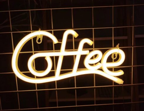 CAFÉ - Banner publicitario con luz de neón LED que cuelga en la pared con el logotipo