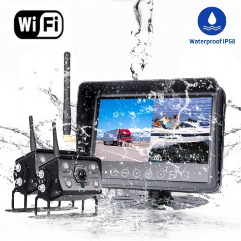 Waterproof camera SET with AHD for boat/yacht/boat/machine/car - 7 LCD  monitor + 2x WiFi cameras