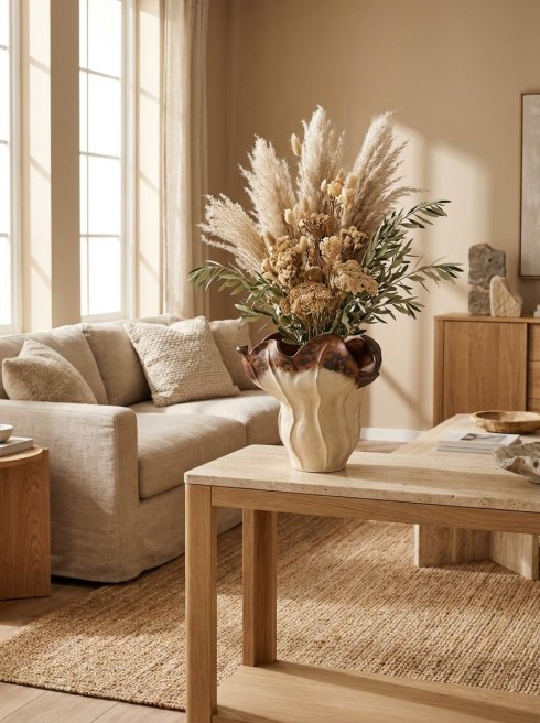 Artistic porcelain vase in natural brown tones 40 cm