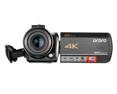 4倍速カメラOrdro AC5、12倍光学ズーム、WiFi +マクロレンズ+ LED