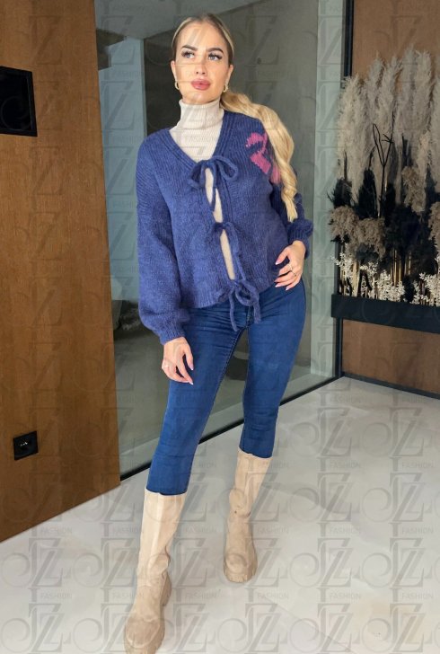 Dámský pleteny svetr modré barvy - Cherry - ELLIE - fashion Julzz