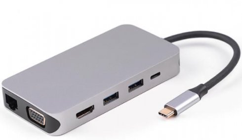 HUB 10 în 1 - USB-C, Audio, LAN, HDMI, VGA, SD, Micro SD, 3x USB 3.0