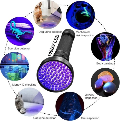 UV baterka světlo - silná ultrafialová detekční baterka s UV světlem s až 100x LED výkonem