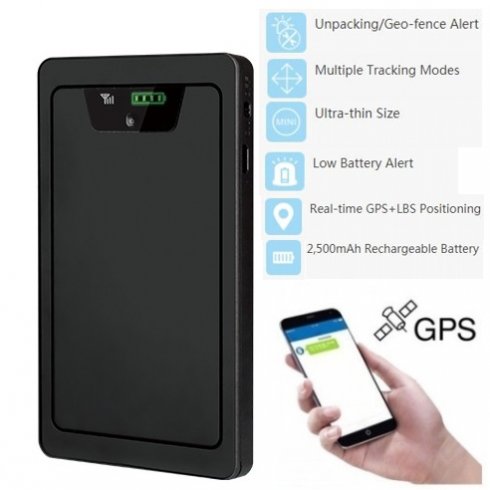 GPS locator - ULTRA THIN 8mm GPS-enhet + batteri 2500mAh - sporingspakker + personer.