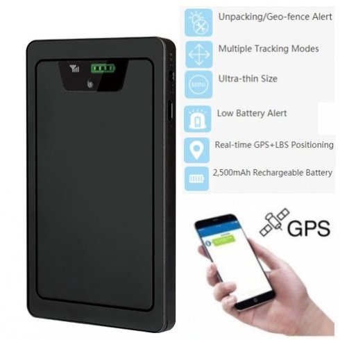 GPS locator - ULTRA THIN 8mm GPS-enhed + batteri 2500mAh - sporingspakker + personer.