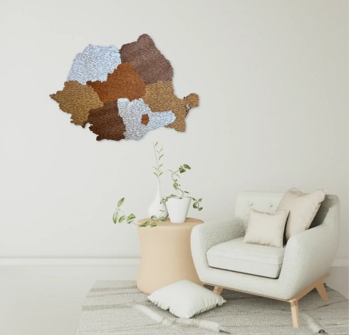 Mapa de Rumania + ciudades - Mapa de madera 3D / 2D Mapas rumanos de madera en la pared