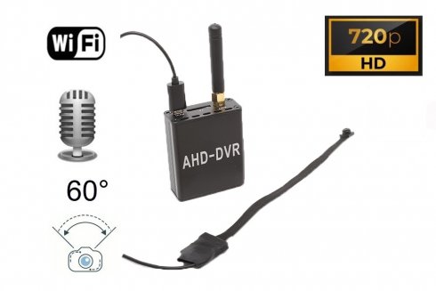 Miniatúrna 8x8mm pinhole 720P HD kamera 60° uhol so zvukom + WiFi DVR modul pre live prenos