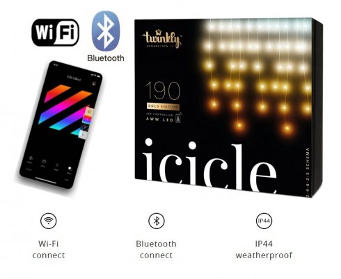 LED vertikālās sloksnes 5m - Twinkly Icicle + BT + Wi-Fi ar 190 gab AWW diode - balts LED