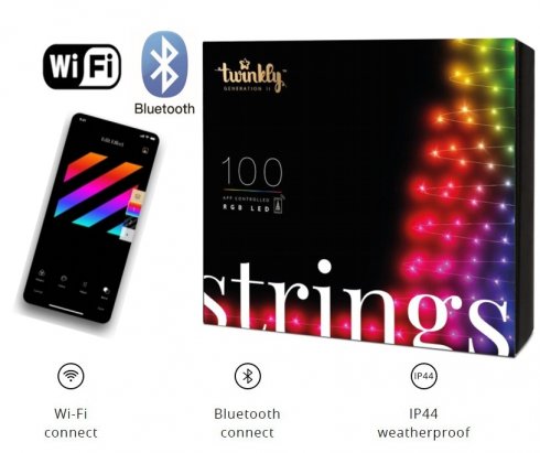 Förtända julgransbelysning - LED Twinkly Strings - 100 st (20m) RGB + BT + Wi-Fi