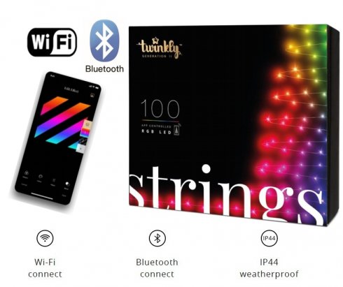 Iš anksto apšviestos Kalėdų eglutės lemputės - LED Twinkly Strings - 100 vnt (20m) RGB + BT + Wi-Fi