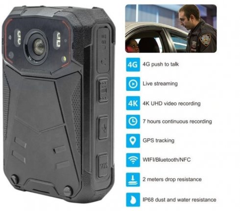 BODYCAM 4K resolution body camera with 4G/NFC/WIFI/BT support + 32GB + IR LED