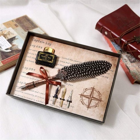 Set di penne Caligrafic - Esclusiva penna a immersione con piuma + 3 punte - Set regalo