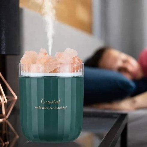 Llambë me kripë Himalayan rozë + Lagështues ajri me kristal aromaterapie USB 5V