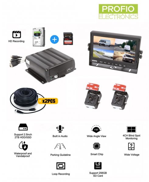 Sistema di dash cam a 4 canali con supporto HDD (fino a 2TB) - PROFIO X7 (senza supporto SIM)