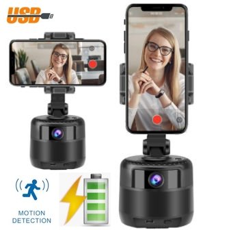 Selfiehouder - Slim automatisch gemotoriseerd roterend statief voor mobiele telefoon + 2MP webcam