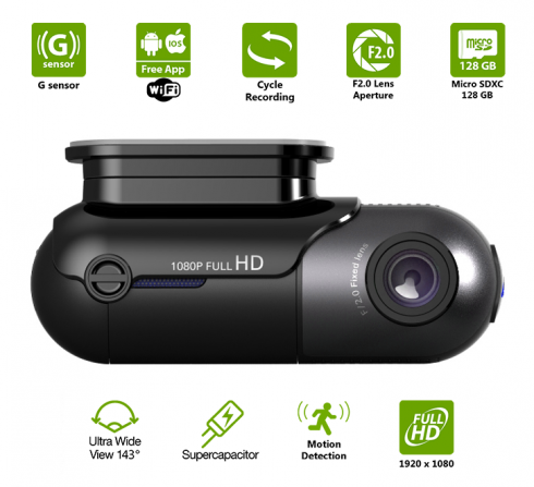 Mini caméra de voiture avec Super Condensateur + FULL HD + WiFi + prise de vue 143° - Profio S13