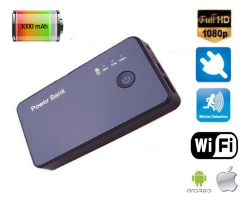 Spy Power Bank 3000mAh + dold WiFi-kamera i Full HD