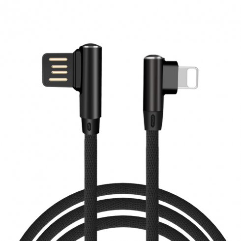 Kabel Apple Lightning untuk pengisian daya ponsel semua model iPhone dengan desain konektor 90 ° dan panjang 1m