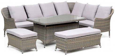 Rattan garden furniture - Aluminum/rattan corner set - seating for 12 people + table