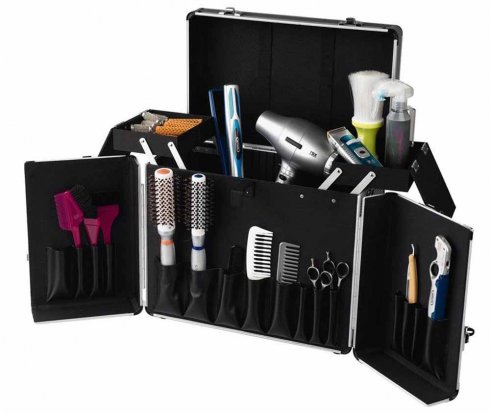 Hairdresser case (kit bag) - Luxury portable folding suitcase Aluminum + Leather