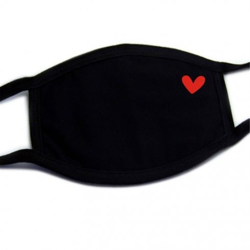 Black face mask - 100% cotton with design HEART