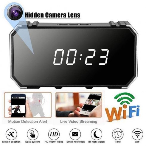 Wi-Fi-spion 4K-kamera skjult i vækkeuret + bevægelsesdetektering + nattesyn 8 IR