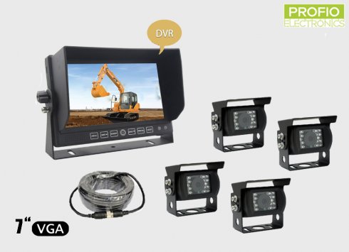 Reversing set 7" LCD monitor with recording + 4x waterproof camera with 150° angle