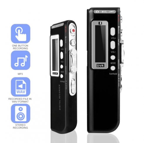 Diktafon MP3-ljudinspelare med VOR-funktion för 2x AAA-batterier + 16 GB minne