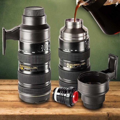 Fotoaparato objektyvo puodelis - kelioninis termo foto canon puodelis (puodelis) kavai / arbatai 500 ml