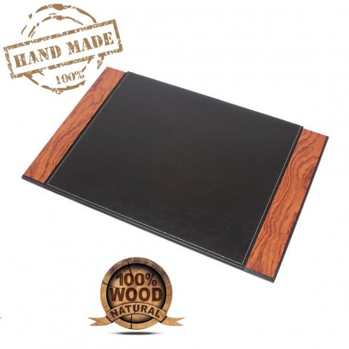Leren bureauonderlegger - Luxe schrijfmat (palissander + leer) handgemaakt