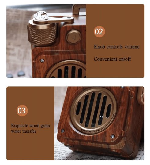 古いビンテージラジオ受信機 - レトロな木製、Bluetooth + FM/AMラジオ