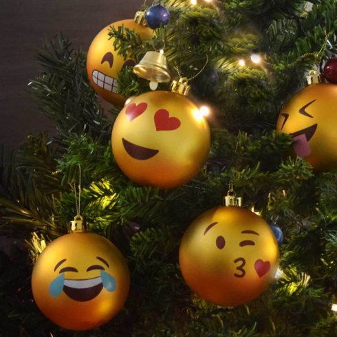 Kerstballen Emoji (Smile) 6st - originele kerstboomversieringen