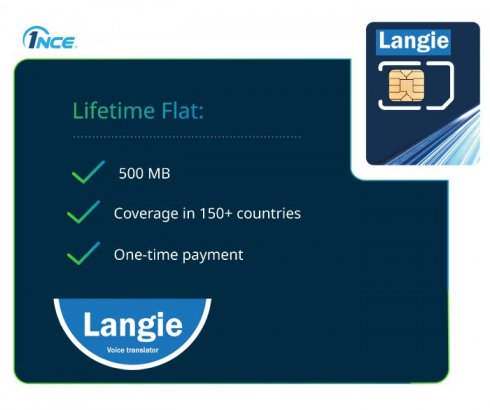 ULTRA LANGIE unlimited SIM with 500MB - 2G/3G/4G/LTE for translation in 150 countries valid up to 10 years