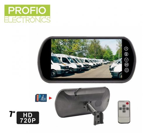 Зеркальный монитор заднего вида для автомобиля 7" LCD на 2 AHD камеры с держателем + пульт дистанционного управления