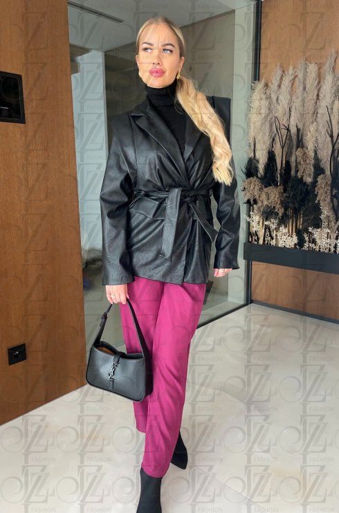 Čierna dámska bunda s opaskom z ekokože - AURORIEL - fashion Julzz