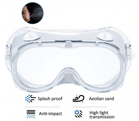 Transparent protection glasses fully closed with valves + Anti-fog