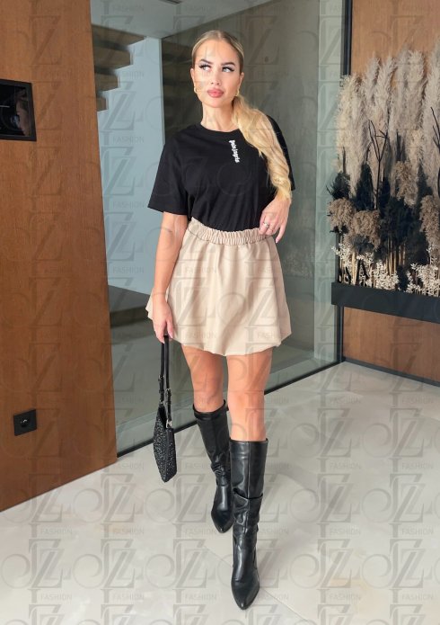 Dámska kožená sukňa  - ačkový strih - krémová farba - MONORIA - fashion Julzz