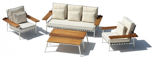 Salon de jardin en bois - Ensemble canapé luxe pour 5 personnes + table basse