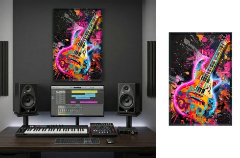 Pop Art Colourful Guitar Painting – LED Wall Art – 63 × 93 cm