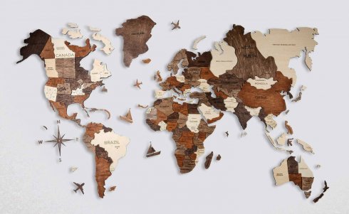 3D wall painting - wooden world map 300 cm x 175 cm